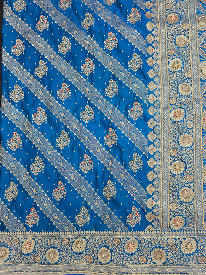 Blue Zardozi Zarkan Banarasi Katan Saree