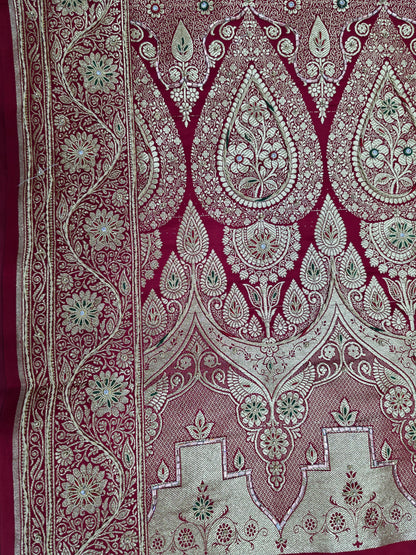 Maroon Zardozi Zarkan Banarasi Saree
