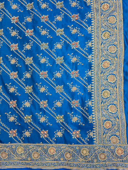 Blue Zardozi Zarkan Banarasi Katan Saree