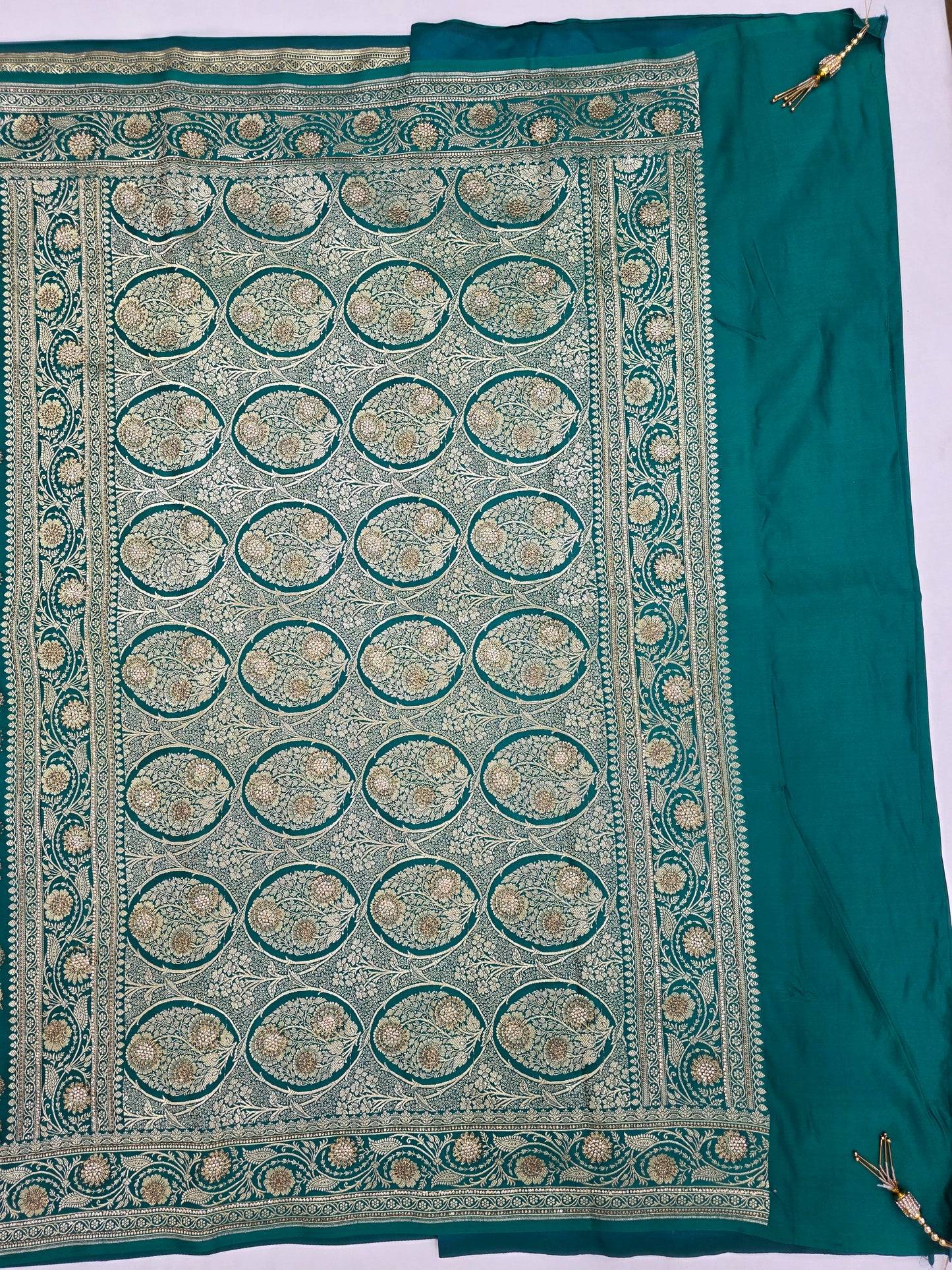 Teal Bule Zarkan Swarovski Banarasi Saree