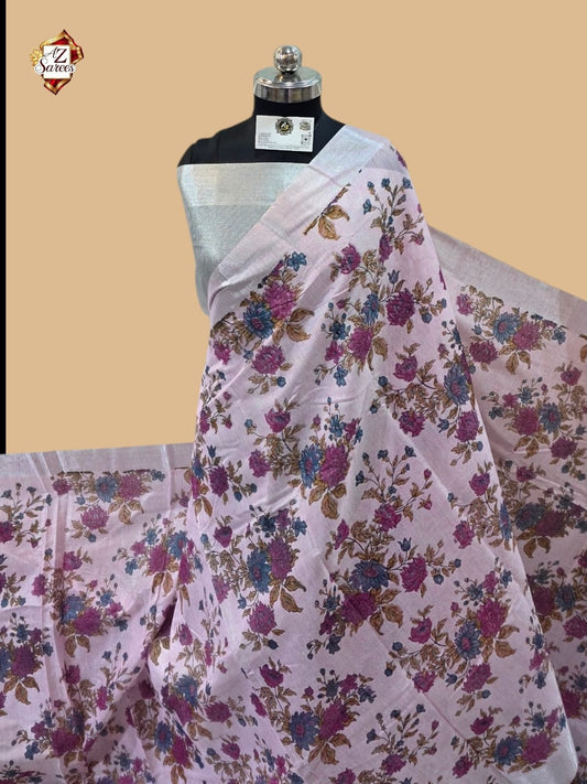 Pink Banarasi Printed Saree