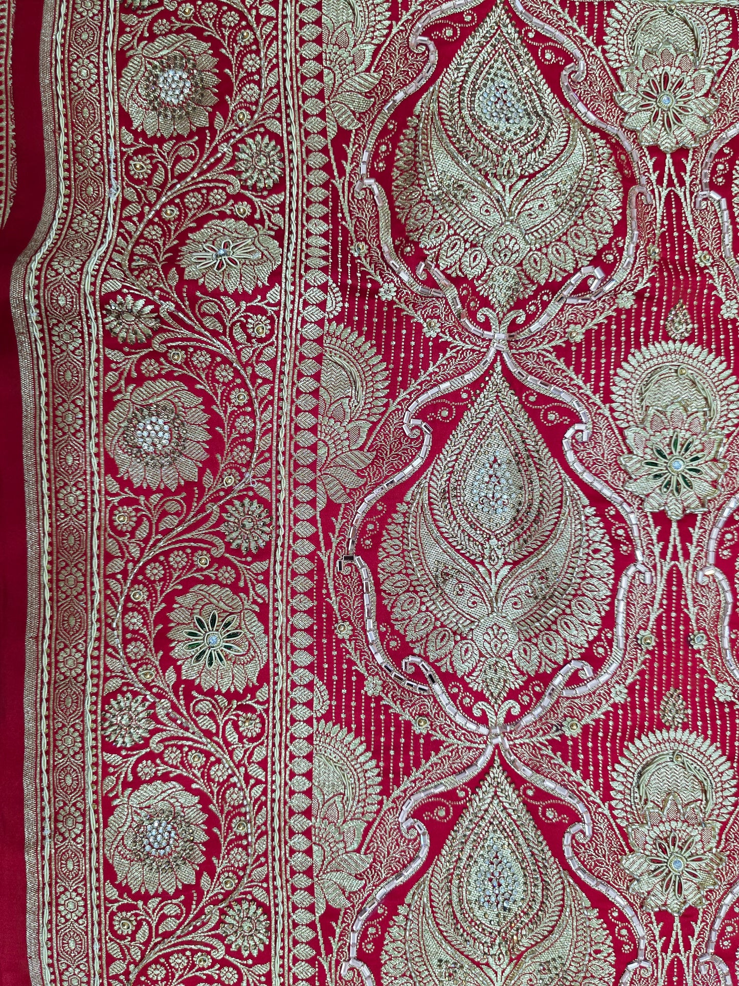 Red Zardozi Zarkan Banarasi Katan Saree