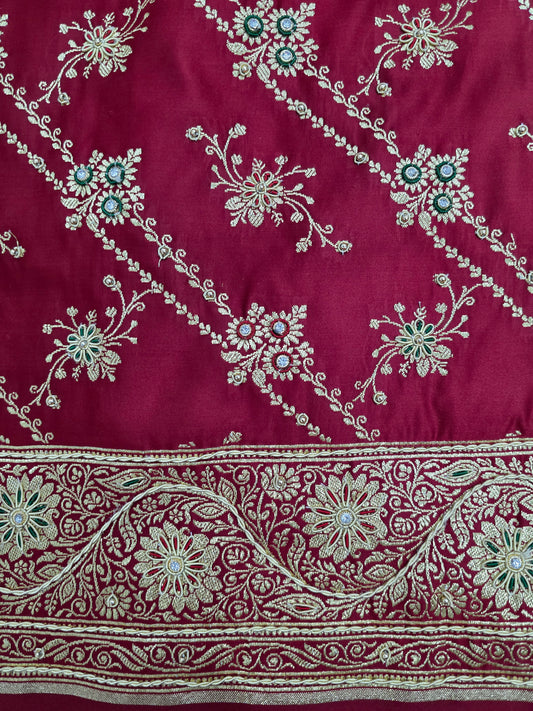 Maroon Zardozi Banarasi Saree