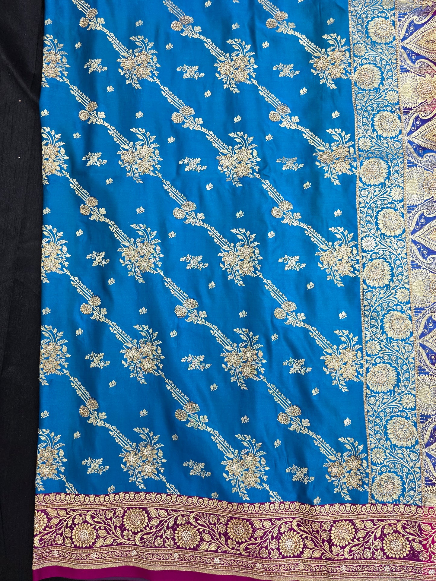 Blue Zarkan Swarovski Banarasi Katan Saree