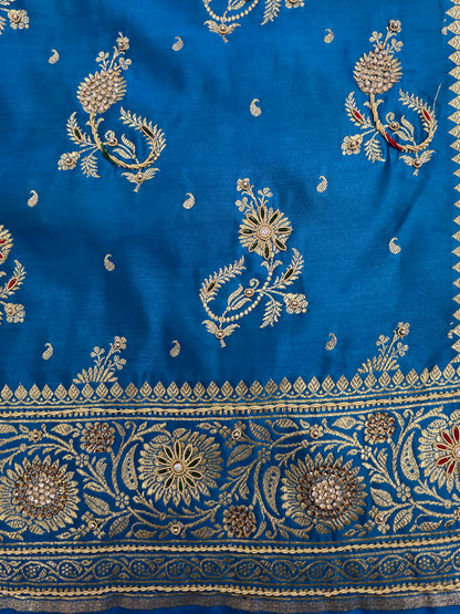 Blue Zardozi Zarkan Banarasi Katan Saree