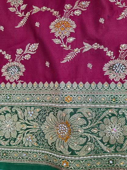 Maroon Zardozi Zarkan Banarasi Saree