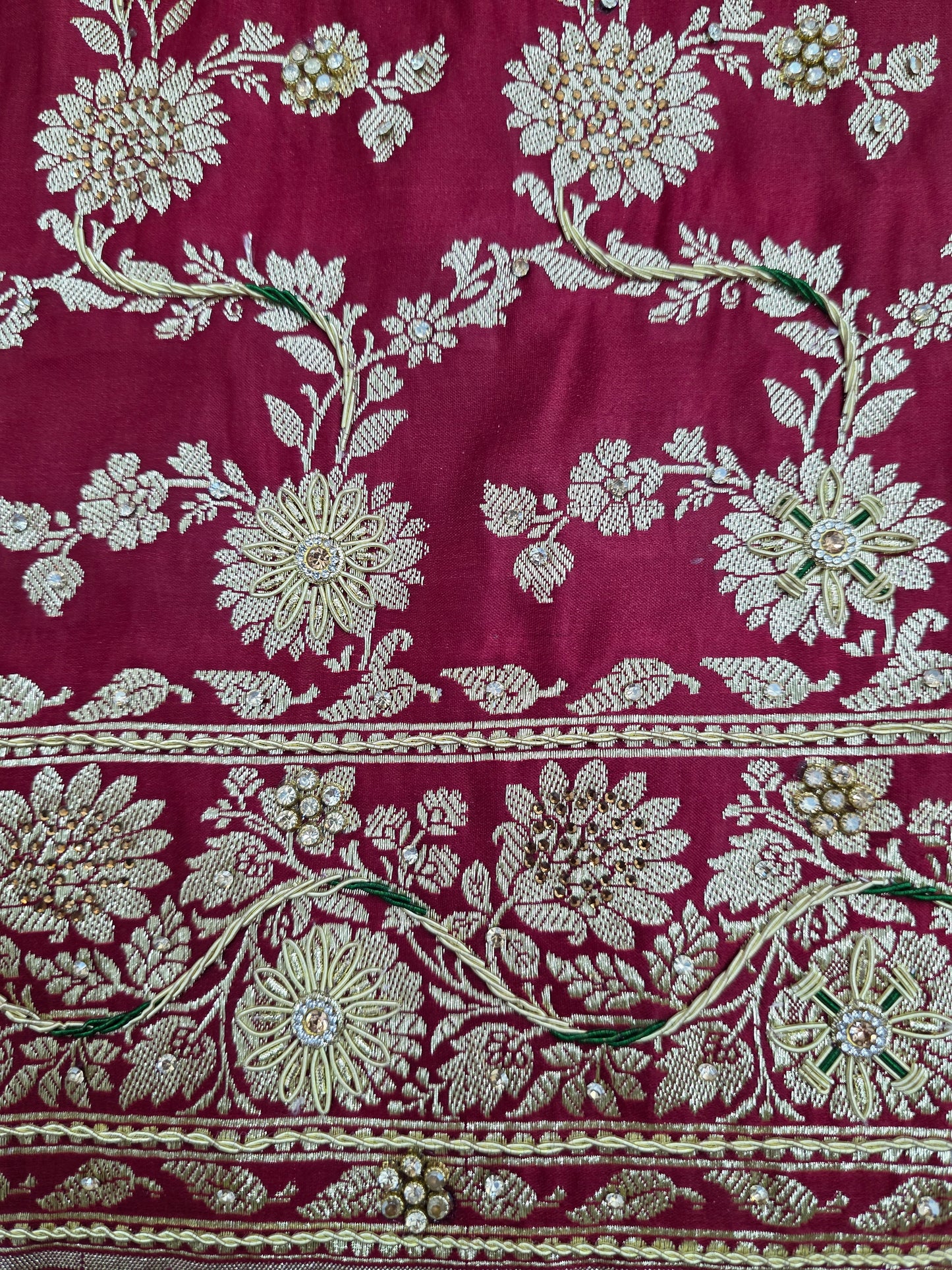 Maroon Zardozi Zarkan Banarasi Katan Saree