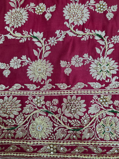 Maroon Zardozi Zarkan Banarasi Katan Saree