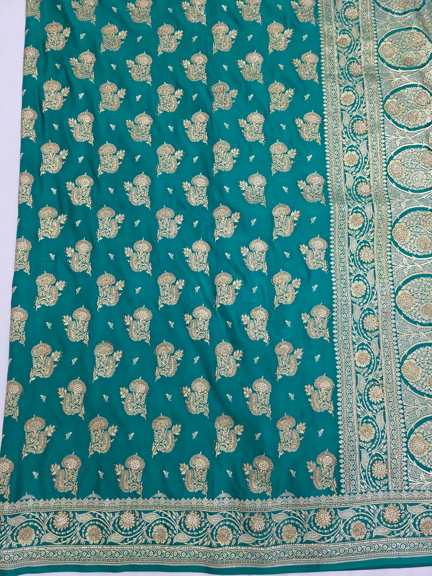 Teal Bule Zarkan Swarovski Banarasi Saree