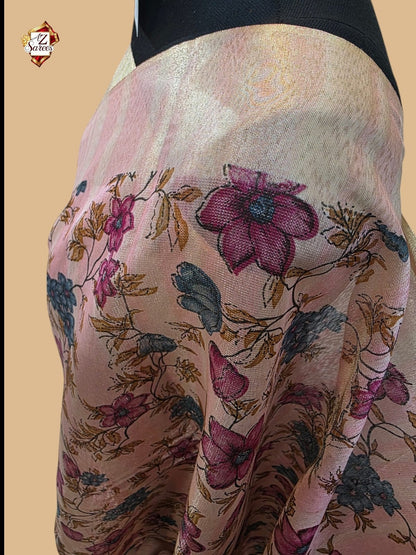 Pink Banarasi Printed Saree
