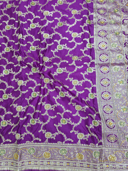Purple Zardozi Zarkan Banarasi Katan Saree
