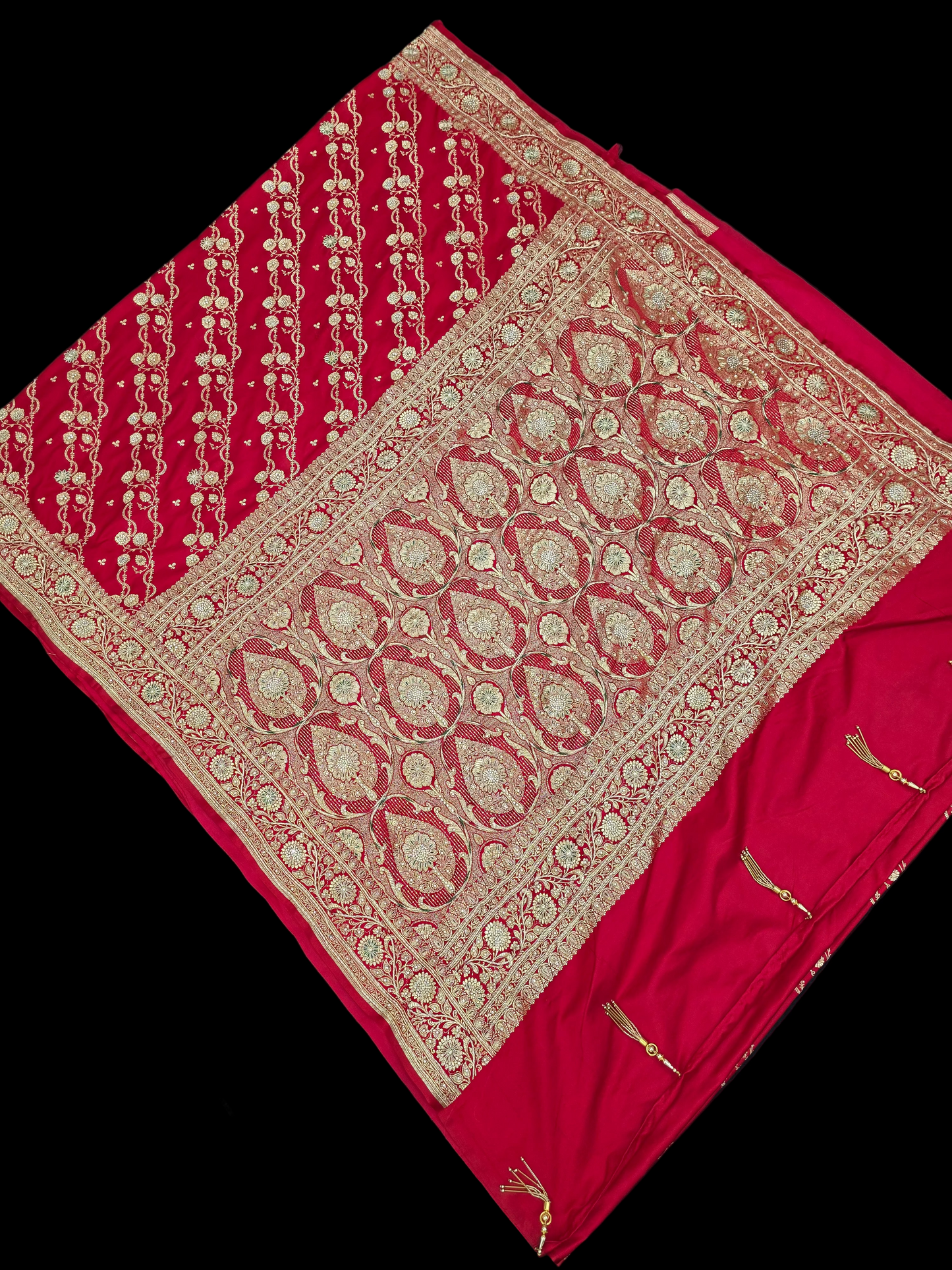 Red Zardozi Zarkan Banarasi Katan Saree