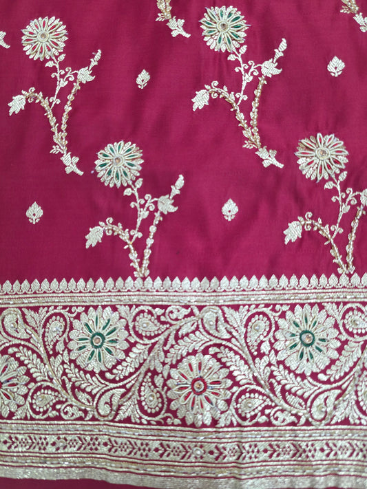 Maroon Zardozi Moti Katdana Banarasi Saree