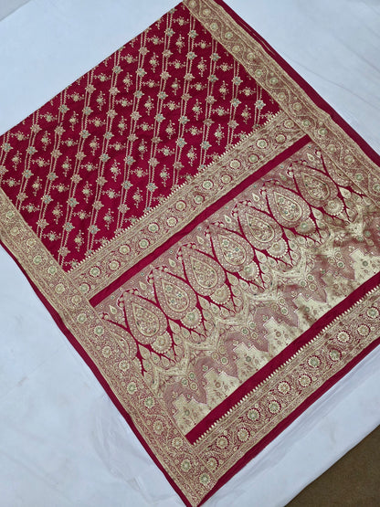 Maroon Zardozi Zarkan Banarasi Saree