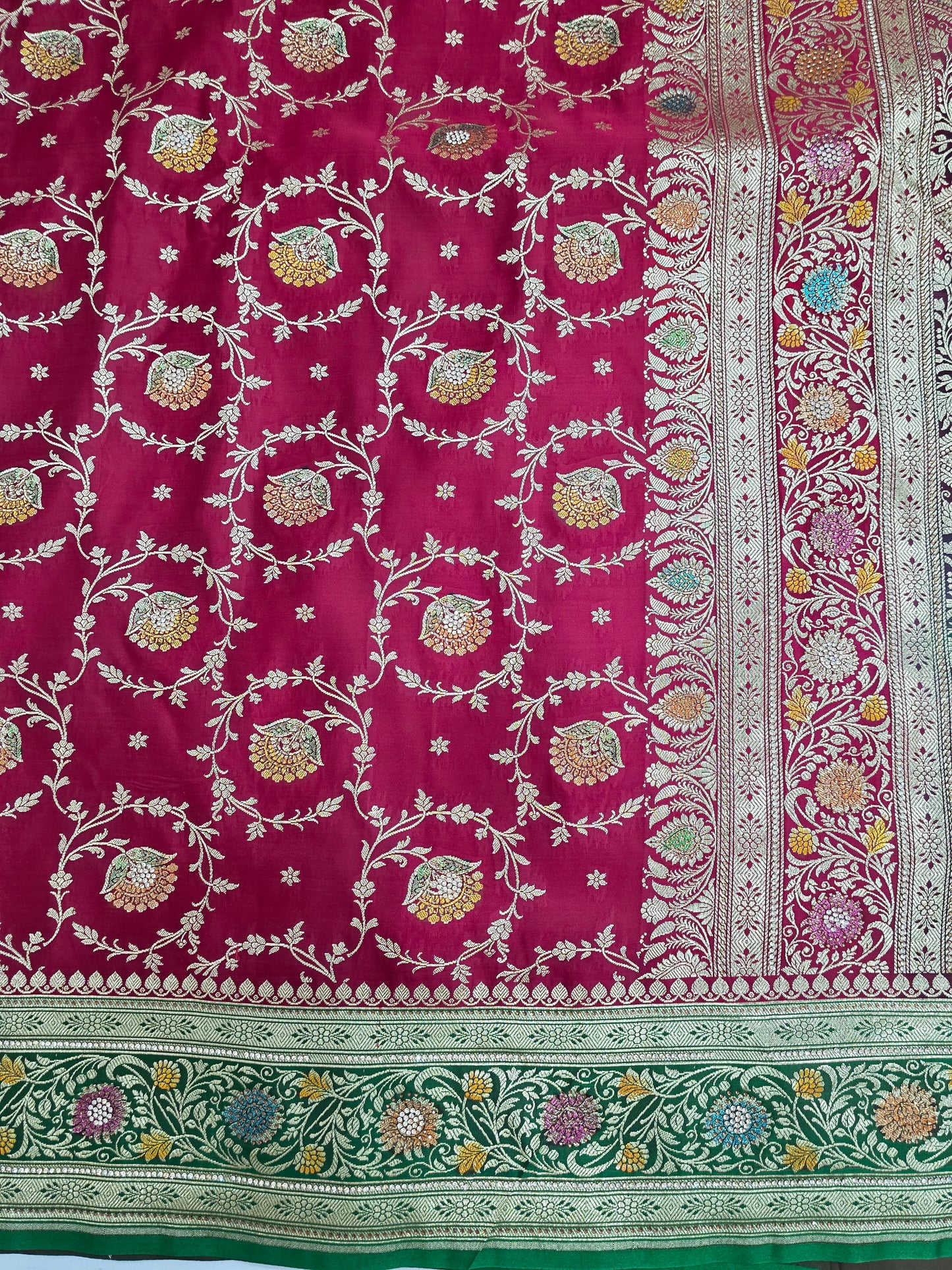 Maroon Zarkan Swarovski Banarsi Katan Saree