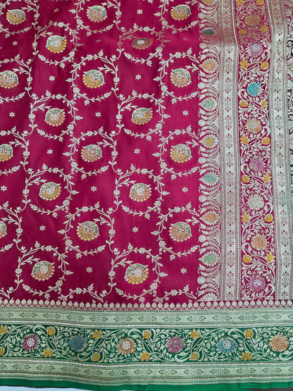 Maroon Zarkan Swarovski Banarsi Katan Saree