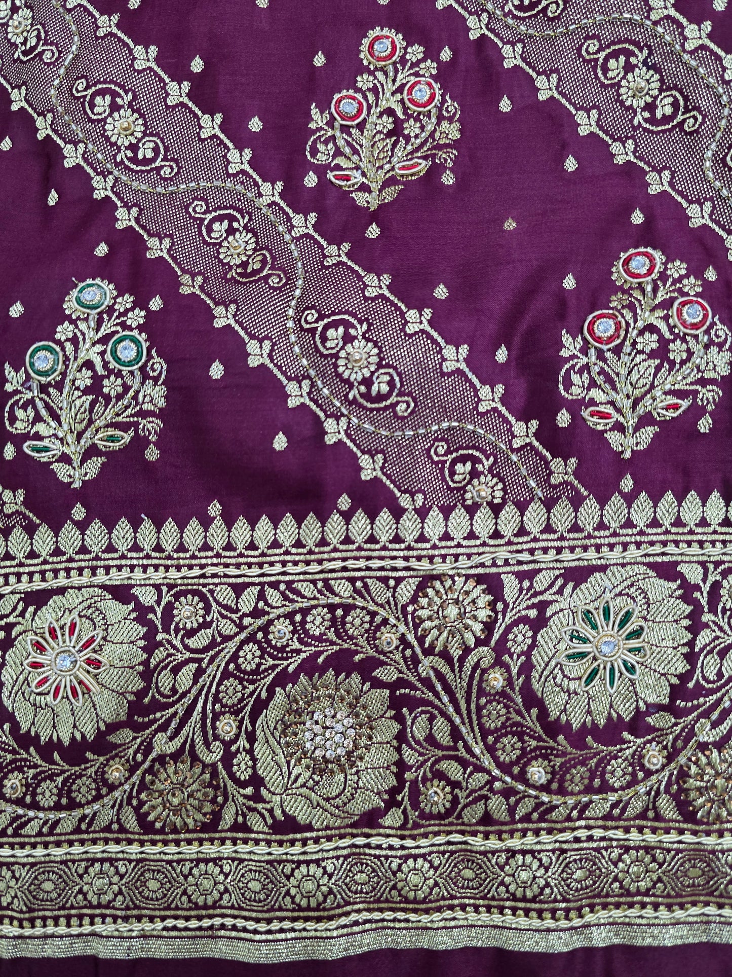 Wine Zardozi Zarkan Banarasi Katan Saree