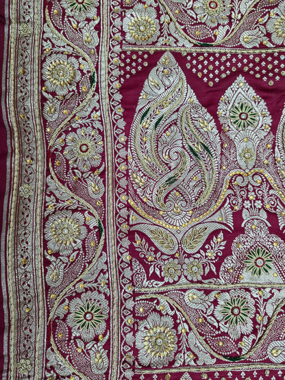 Maroon Zardozi Stone Banarasi Saree