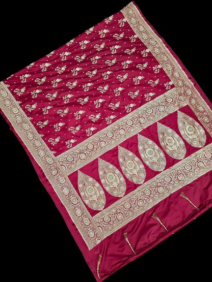 Maroon Zardozi Zarkan Banarasi Katan Saree