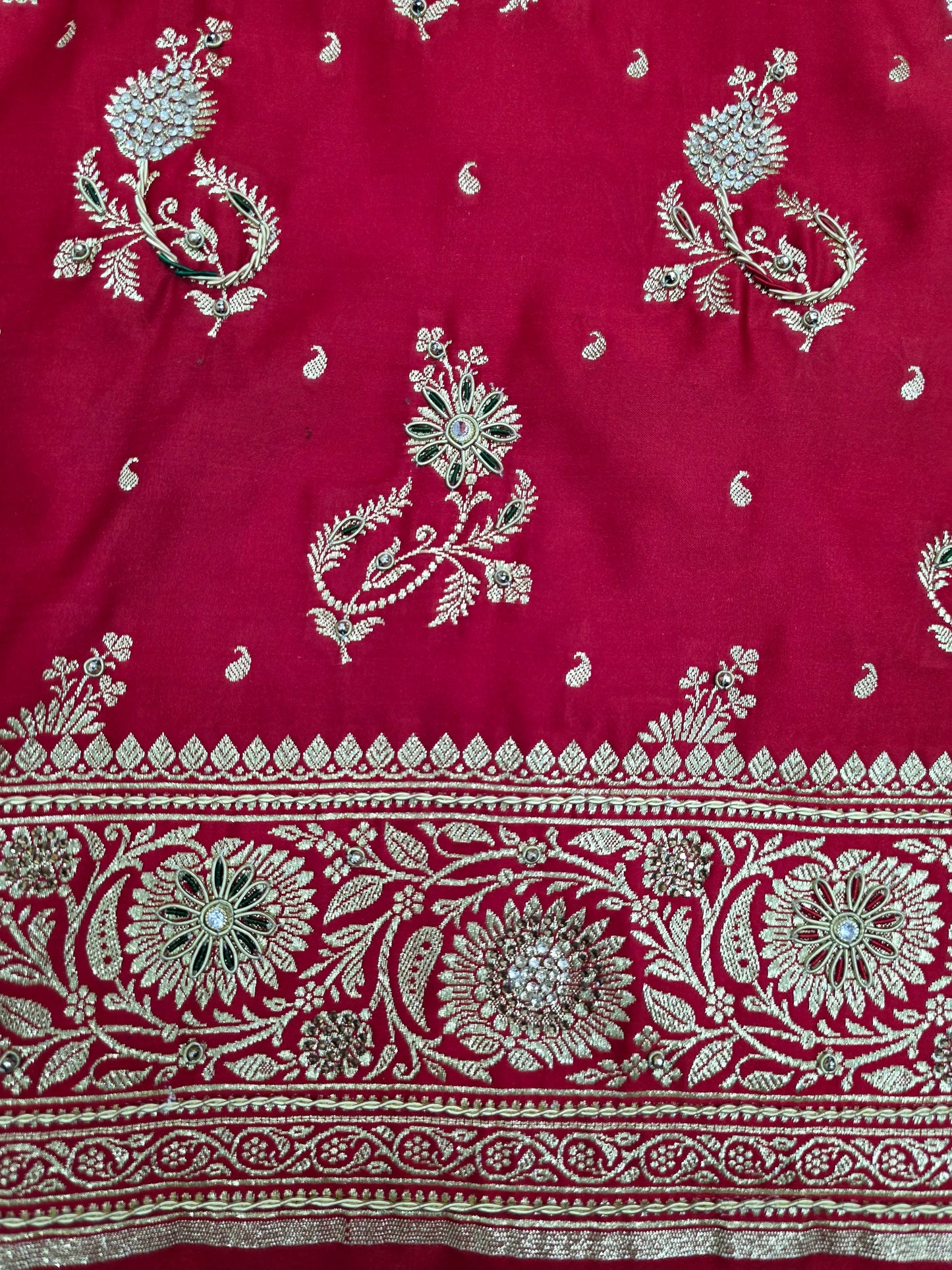 Red Zardozi Zarkan Banarasi Katan Saree