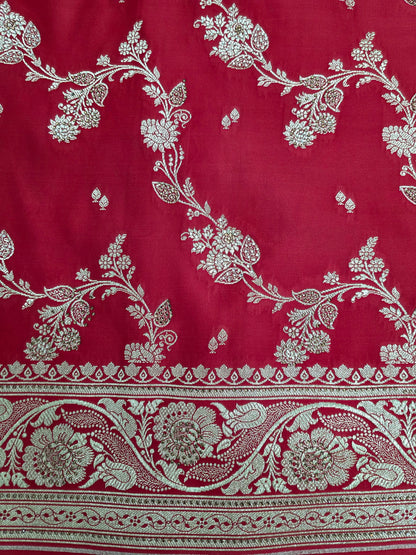 Red Swarovski Banarasi katan silk Saree