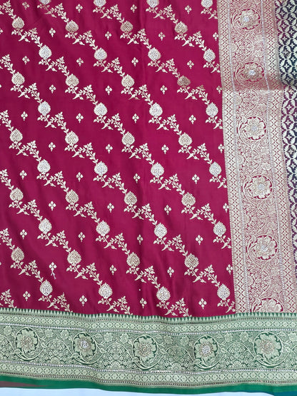 Maroon Zarkan Swarovski Banarasi Saree