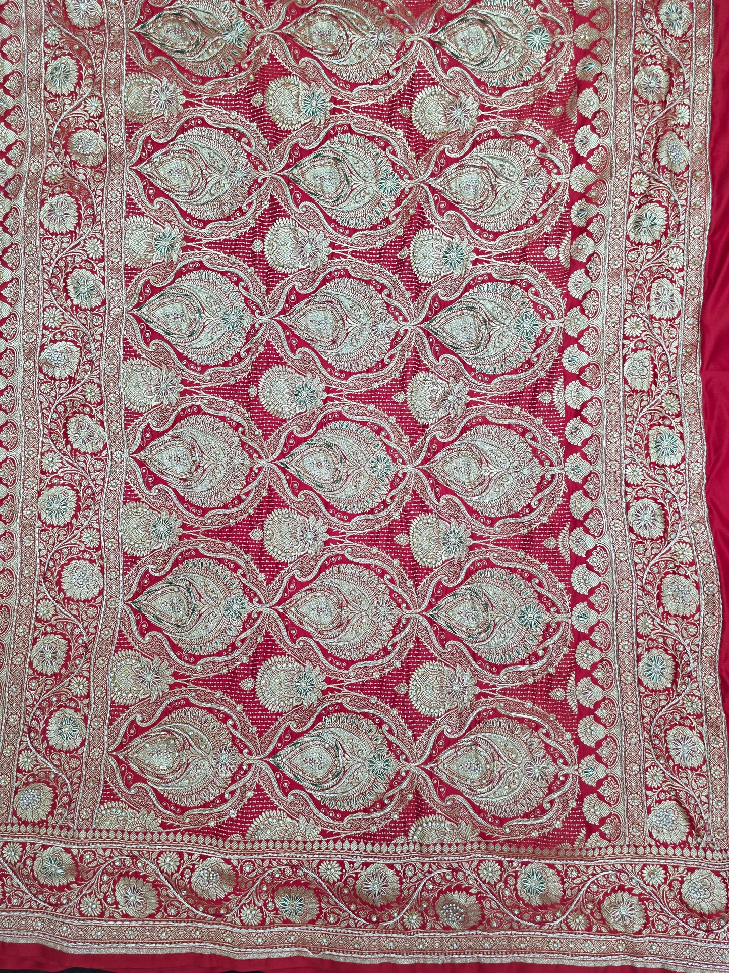 Red Zardozi Zarkan Banarasi Katan Saree