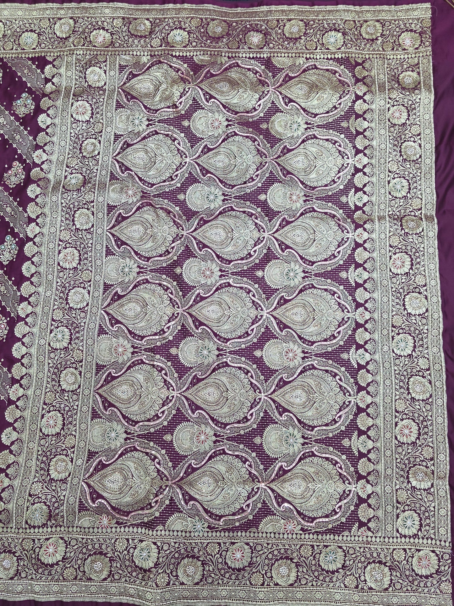 Wine Zardozi Zarkan Banarasi Katan Saree