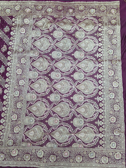 Wine Zardozi Zarkan Banarasi Katan Saree