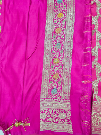 Pink Zarkan Swarovski Banarasi Katan Saree