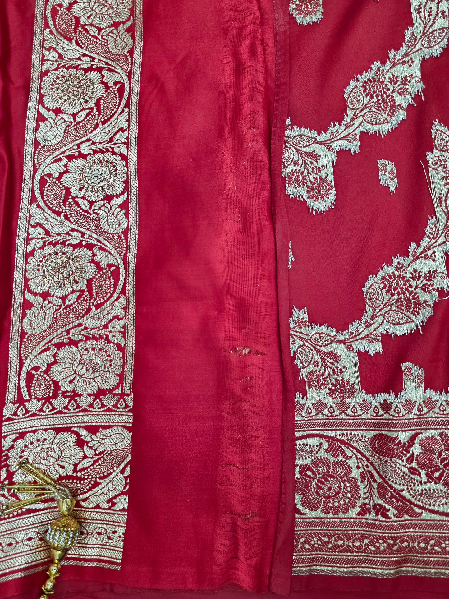 Red Zarkan Swarovski Banarasi Katan Saree