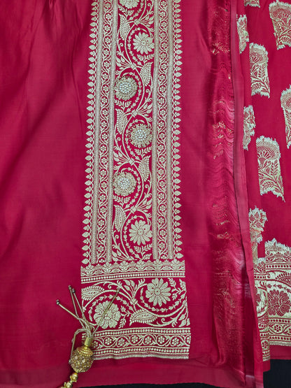 Red Zarkan Swarovski Banarasi Katan Saree
