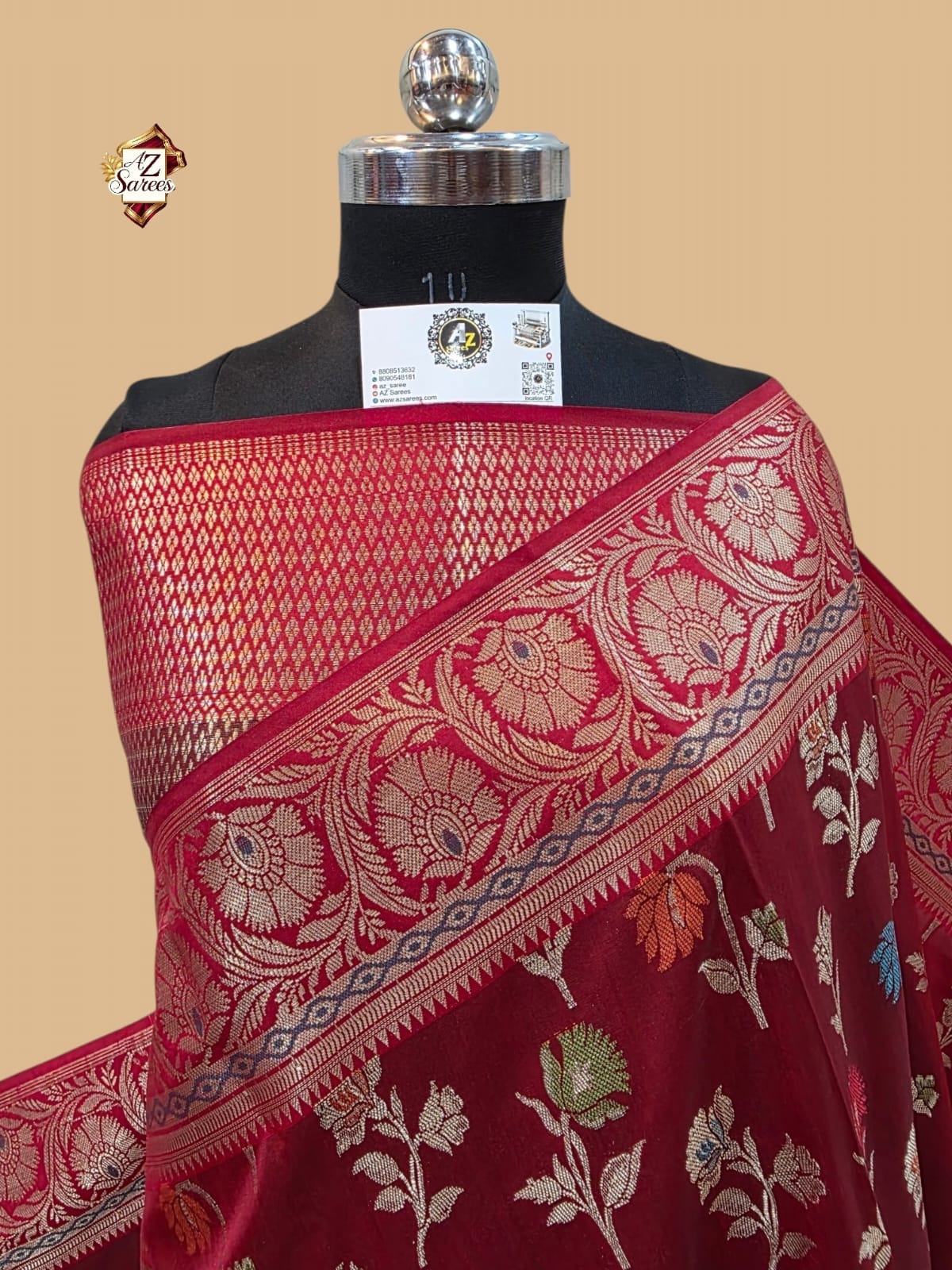 Wine Banarsi Meenakari silk