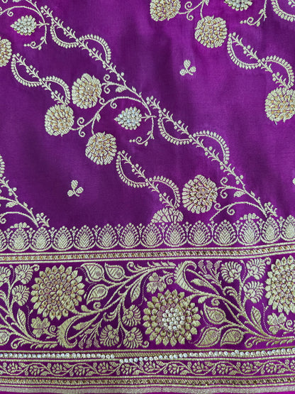 Purple Zarkan Swarovski Banarasi Katan Saree