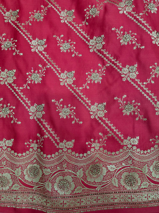 Pink Zarkan Swarovski Banarasi silk Saree