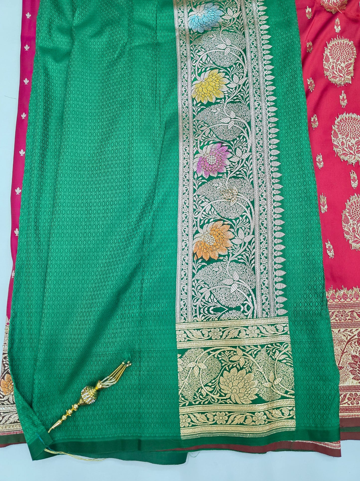 Strawberry Zarkan Swarovski Banarasi Katan Saree