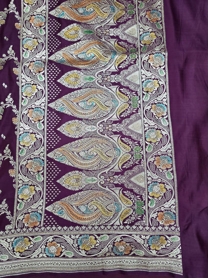 Wine Zarkan swarovski Banarsi katan Saree