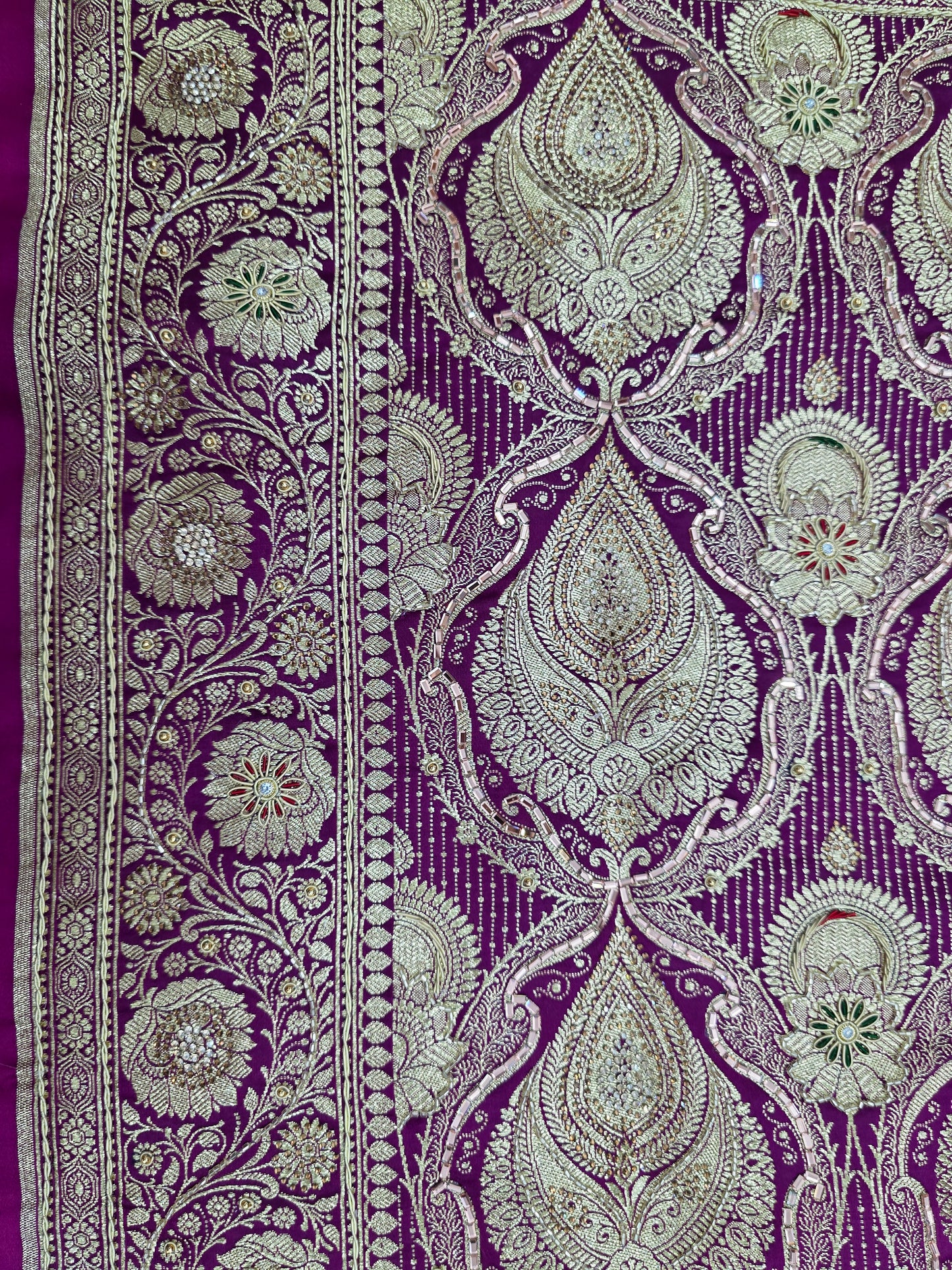 Purple Zardozi Zarkan Banarasi Katan Saree