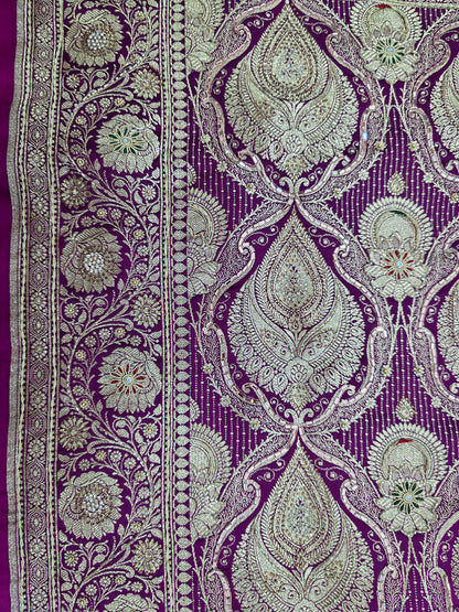 Purple Zardozi Zarkan Banarasi Katan Saree