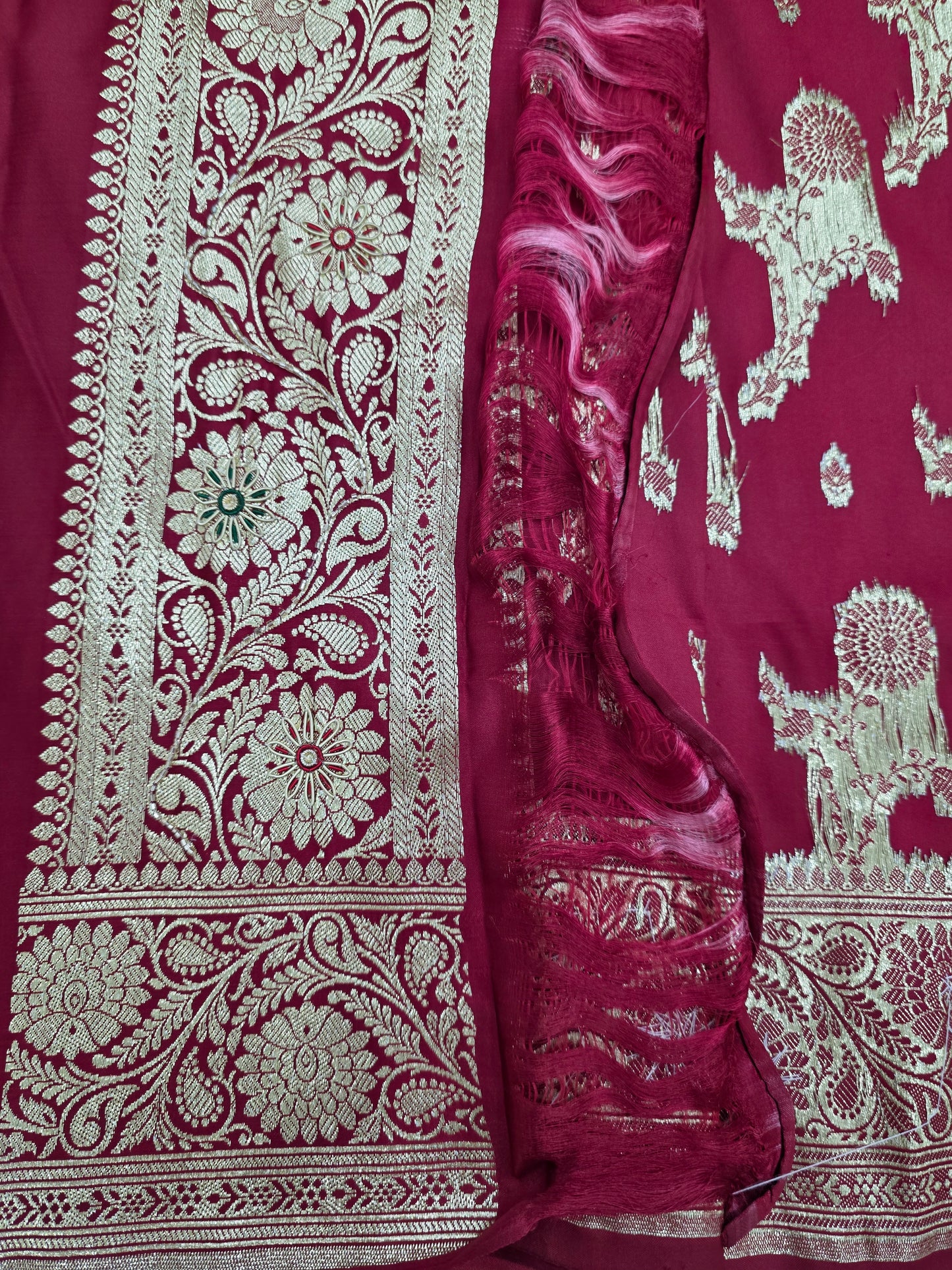 Maroon Zardozi Moti Katdana Banarasi Saree