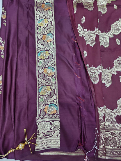 Wine Zarkan swarovski Banarsi katan Saree