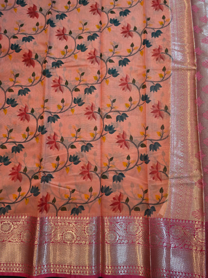 Peach Malti Printed Banarasi Silk saree
