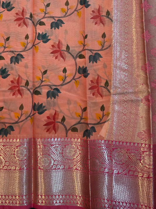 Peach Malti Printed Banarasi Silk saree