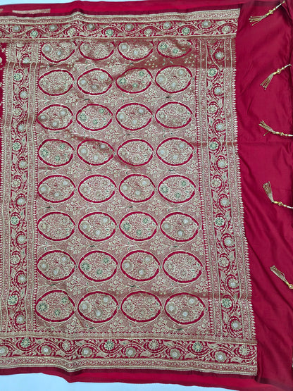 Maroon Zardozi Zarkan Banarasi Saree