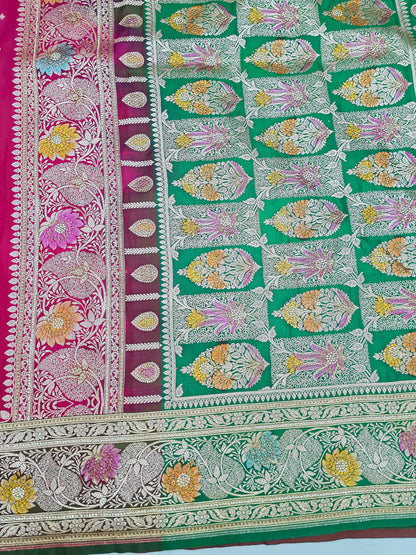 Strawberry Zarkan Swarovski Banarasi Katan Saree