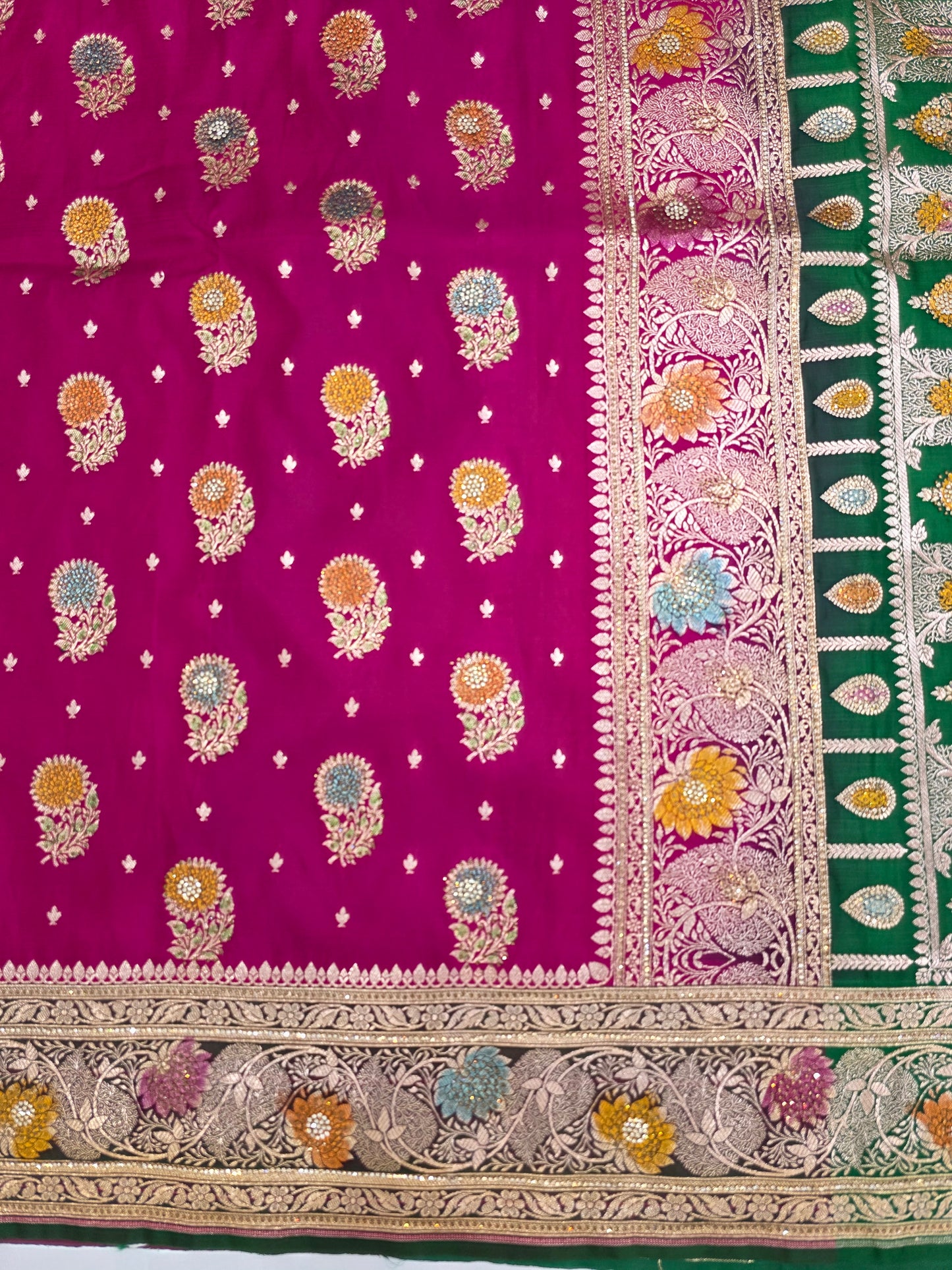 Rani Zarkan Swarovski Banarasi Katan Saree