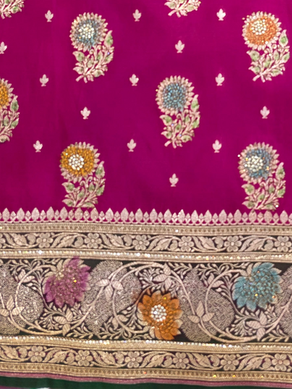 Rani Zarkan Swarovski Banarasi Katan Saree