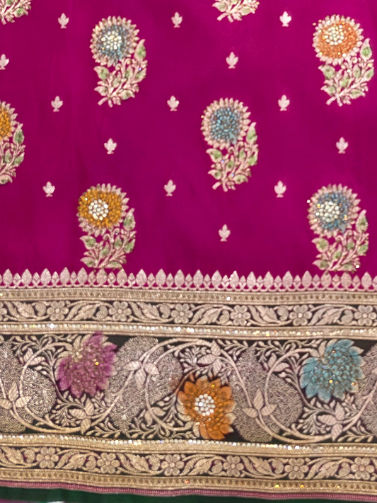 Rani Zarkan Swarovski Banarasi Katan Saree