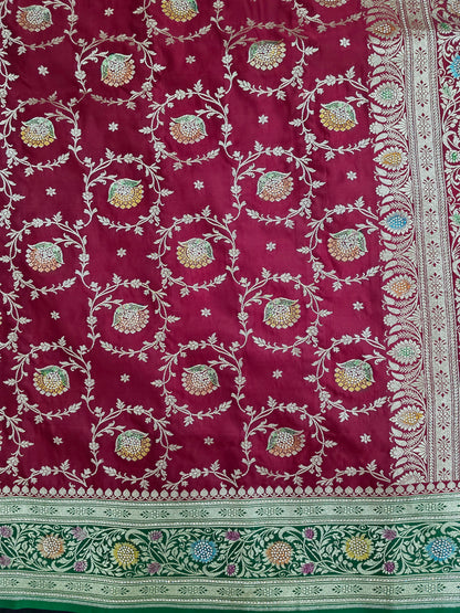 Maroon Zarkan Banarasi Katan Saree