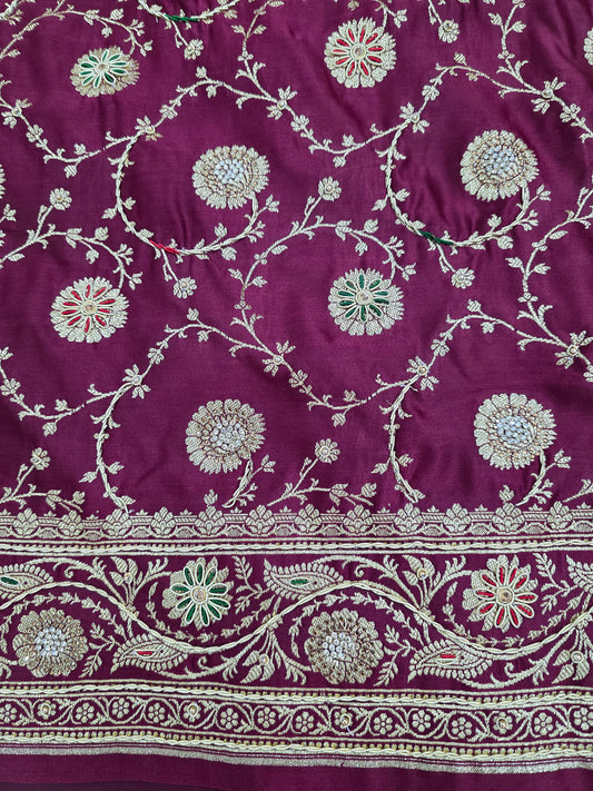Wine Zardozi Zarkan Banarasi Saree